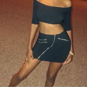 Black Zipper Detail Skirt